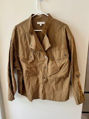 Banana Republic Utility Shirt Jacket Snap Button Pockets Brown Small